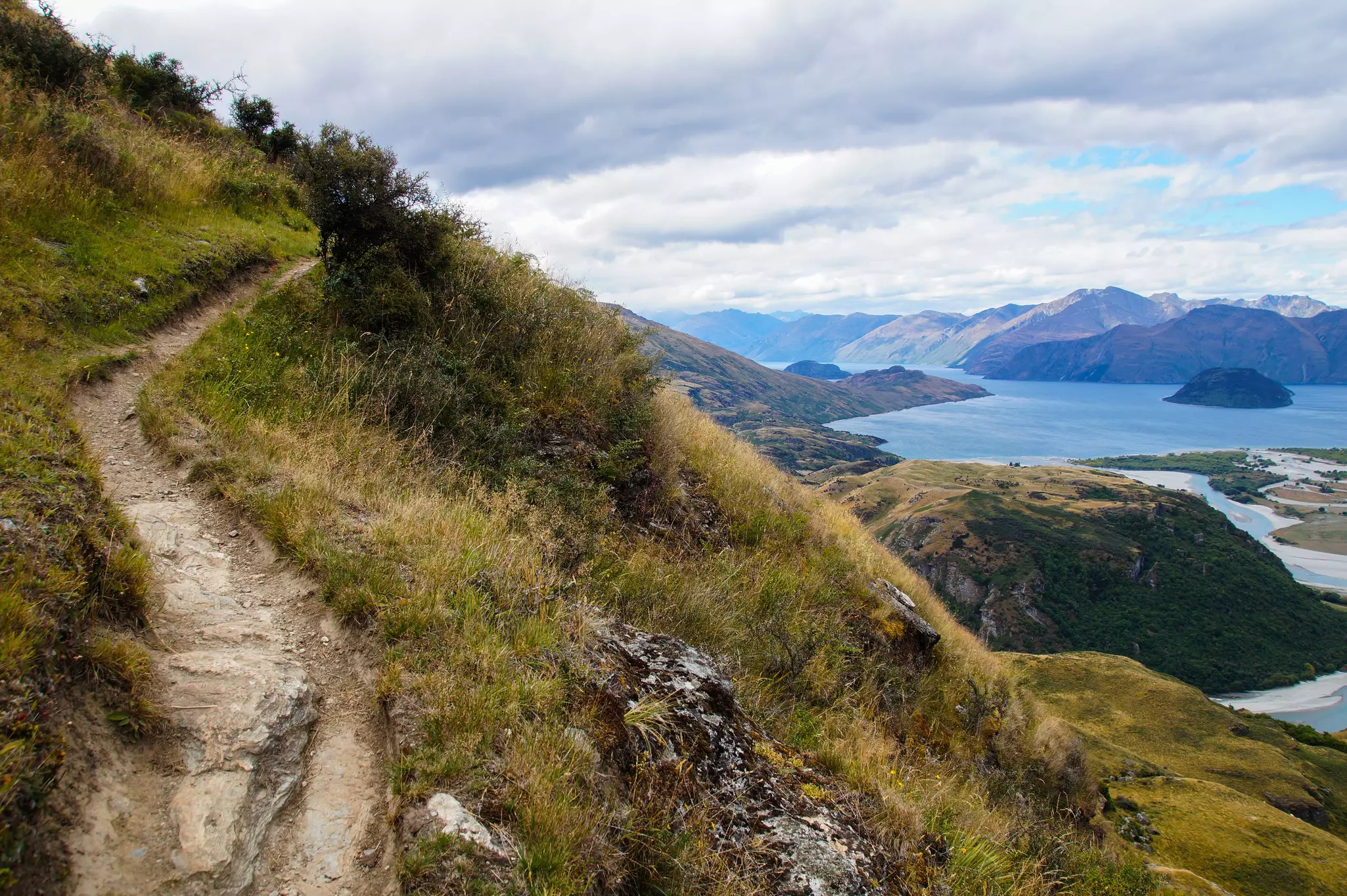 Views from Rocky Mountain Summit towards Lake Wānaka, New Zealand.