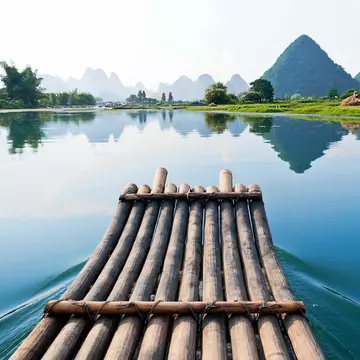 Bamboo raft on Li River, Guilin, Yangshou, China