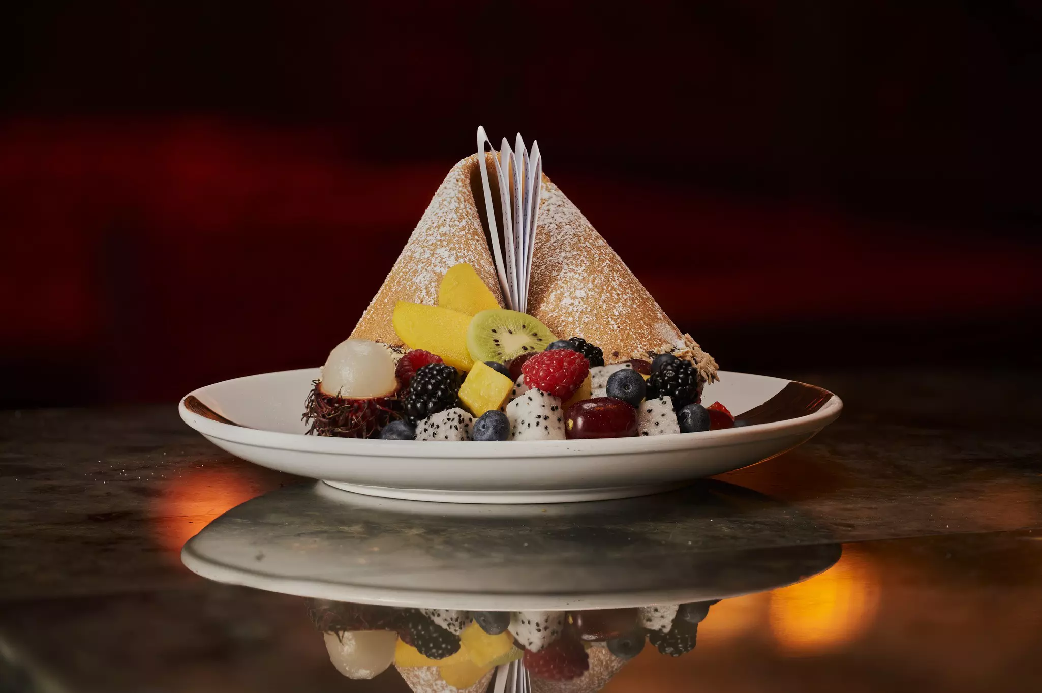 Tao's giant fortune cookie, filled with mousse.