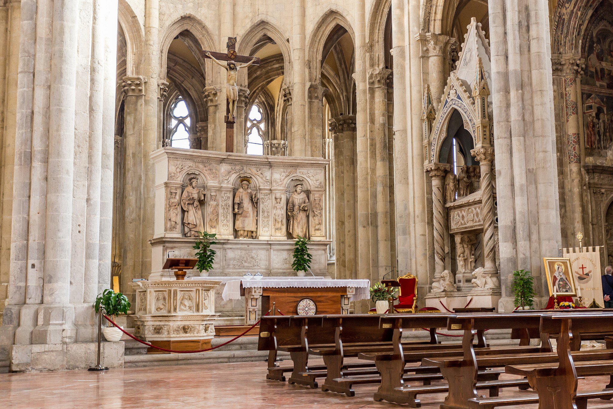 The interior of the Basilica di San Lorenzo Maggiore in Naples, Italy.