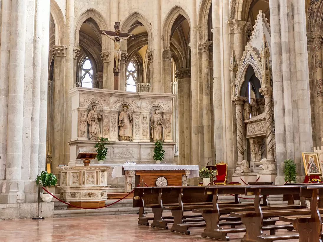 The interior of the Basilica di San Lorenzo Maggiore in Naples, Italy.