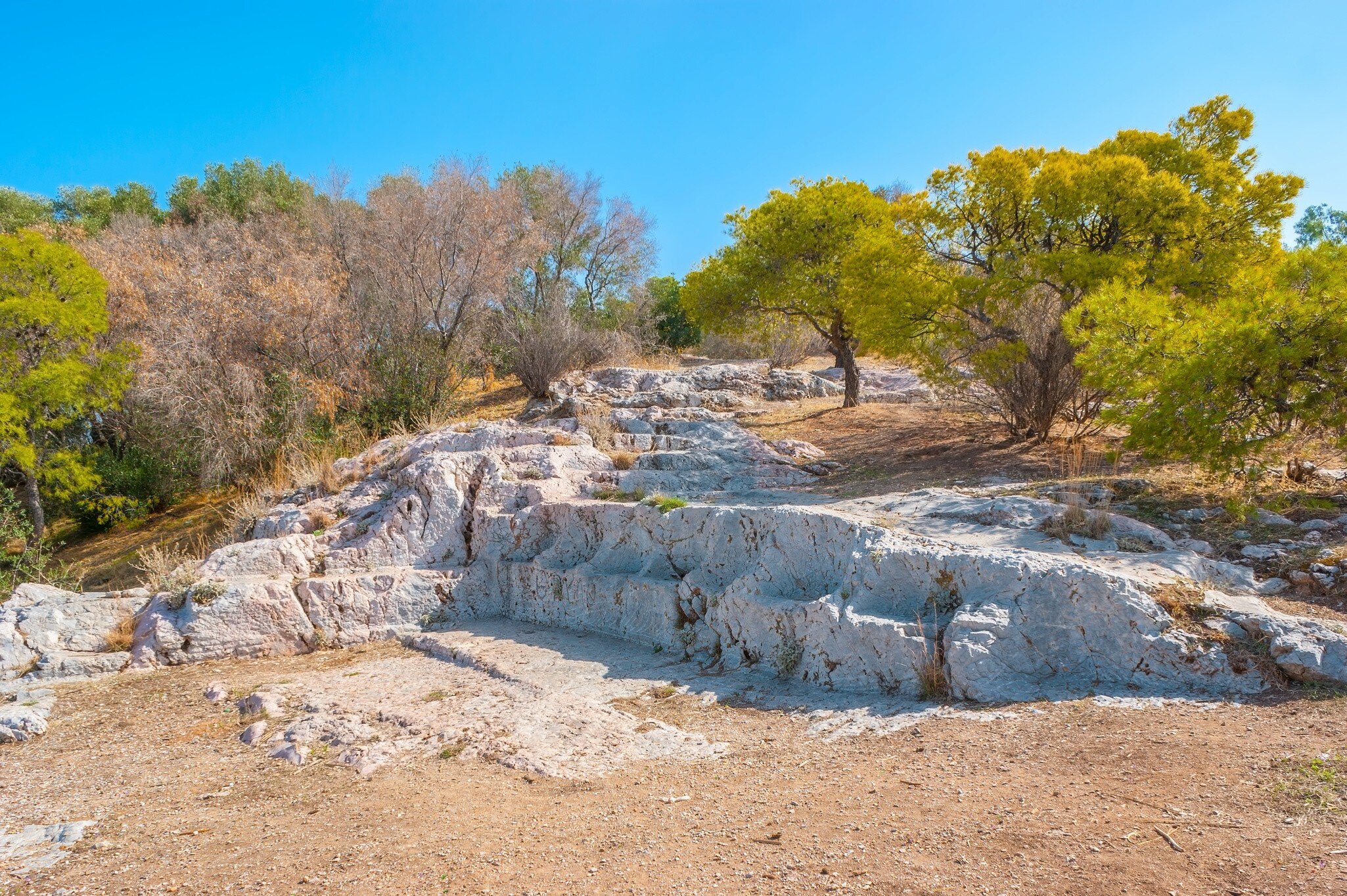 The seats of Pnyx, a place of gathering for Athenians.