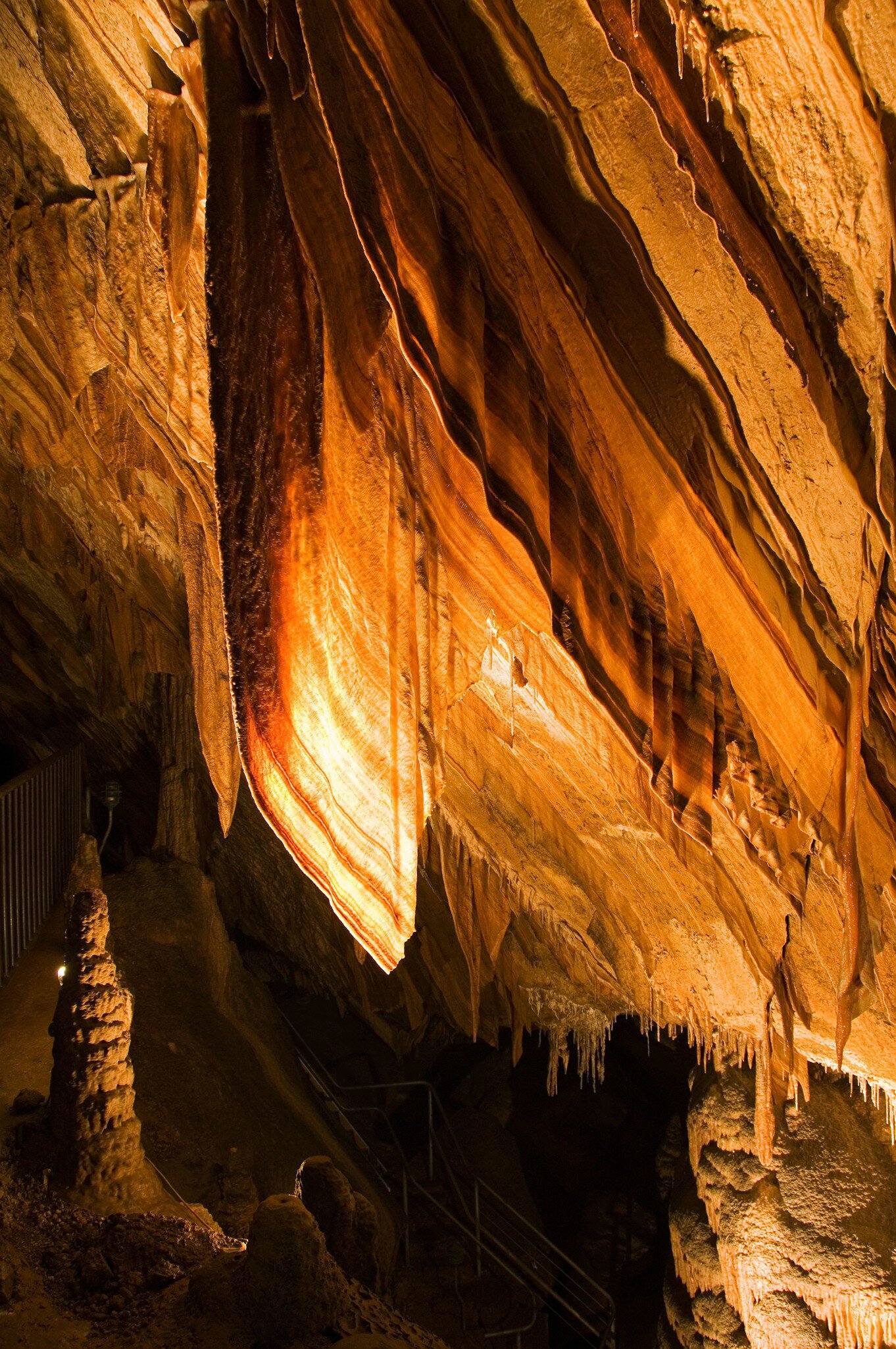 Gunns Plains Cave. Limestone stalactite and stalagmite formations. Tasmania, Australia.