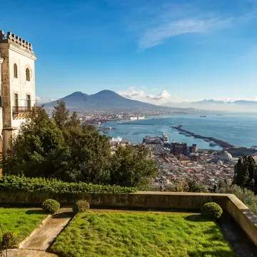 Scenic picture view of the city of Naples Napoli with famous Mount Vesuvius in the background from Certosa di San Martino monastery, Campania, Italy; Shutterstock ID 2105276987; purchase_order: 65050; job: poi; client: ; other: