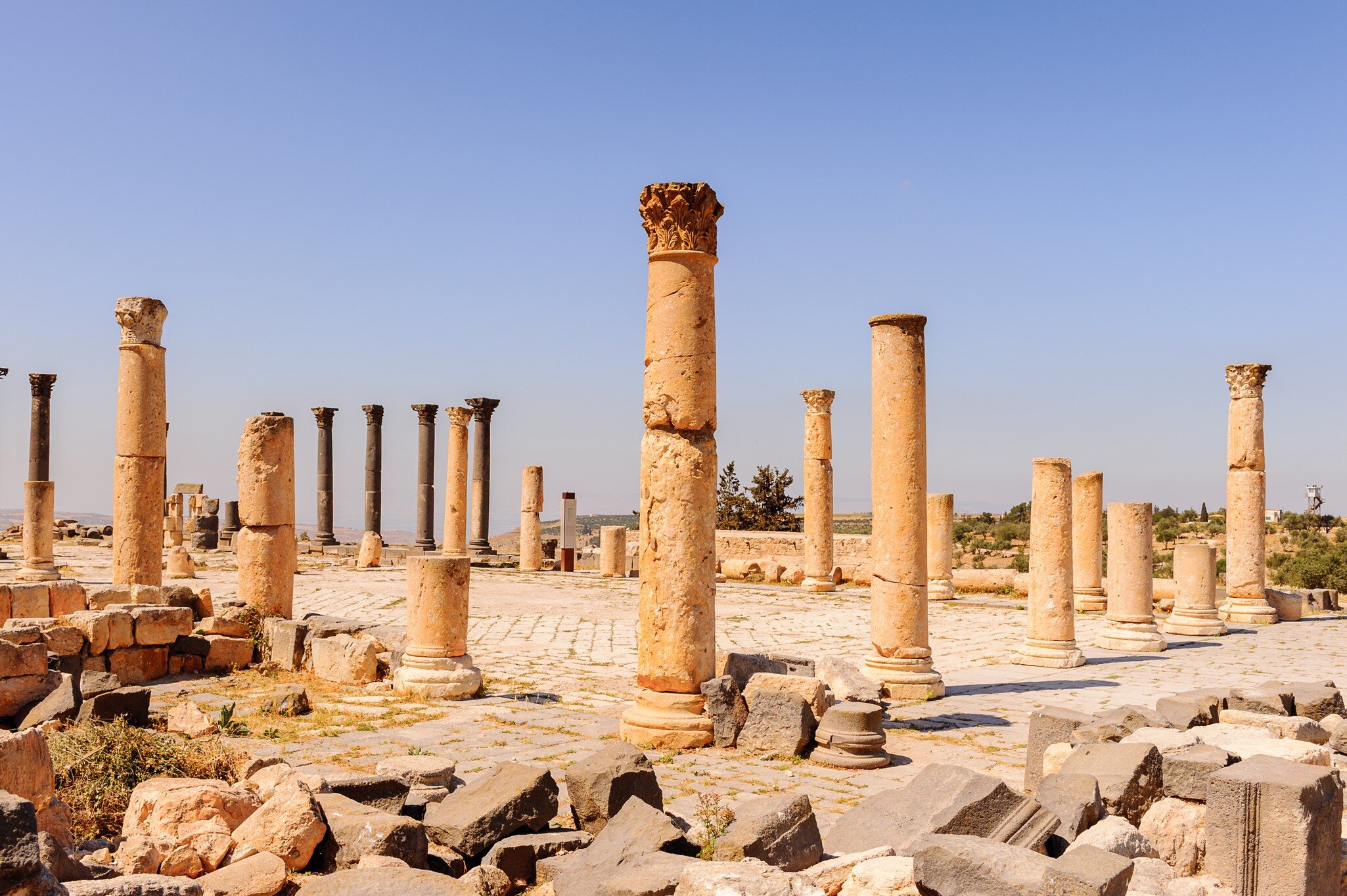 Roman colums of the ancient city of Gadara, modern Jordan; Shutterstock ID 393022714;