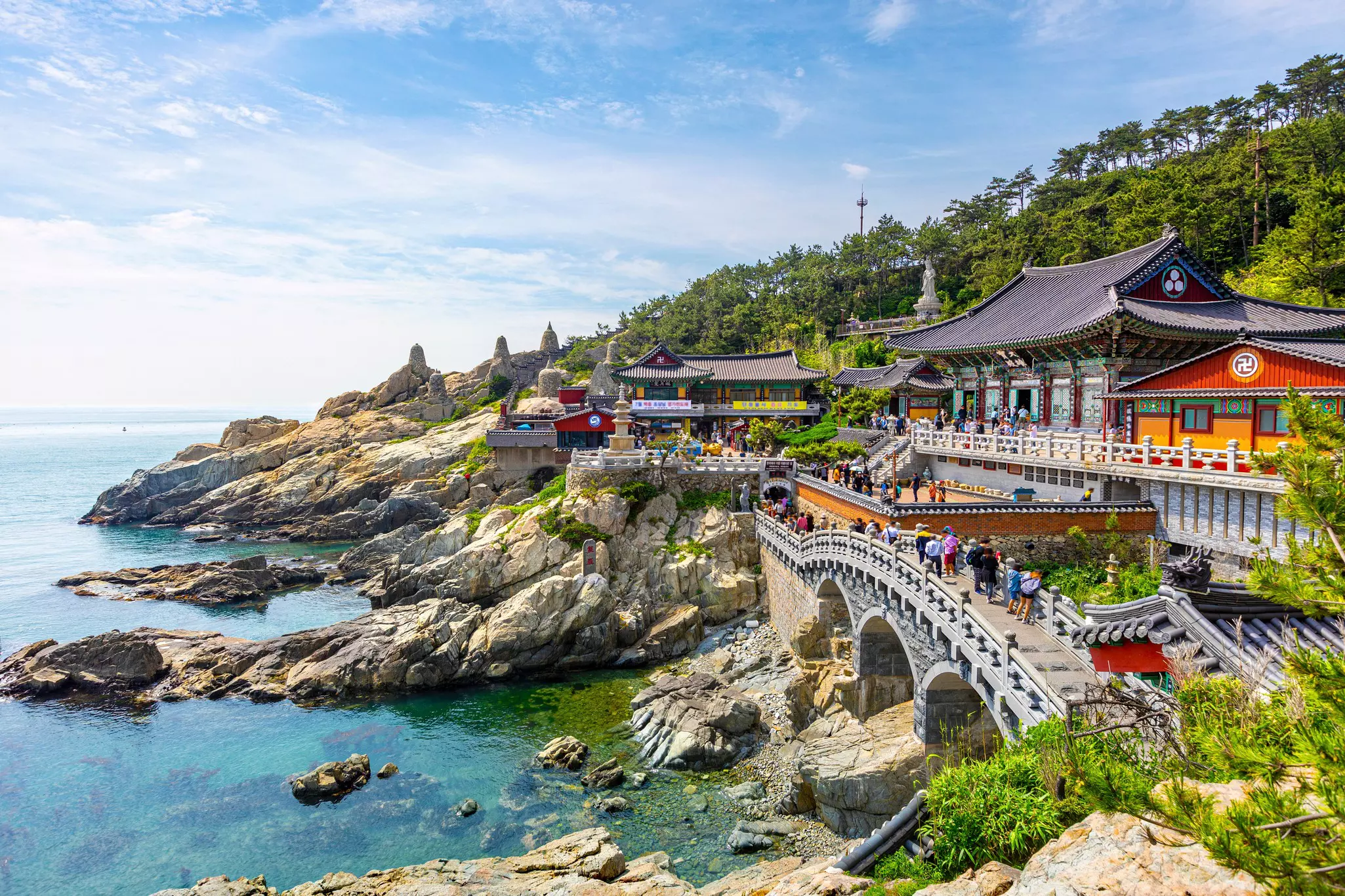 A temple on a cliff by the sea.
