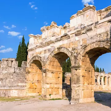 Frontinus Gate, which was the entrance to the ancient city of Hierapolus, in Denizli. Ella_Ca/Shutterstock