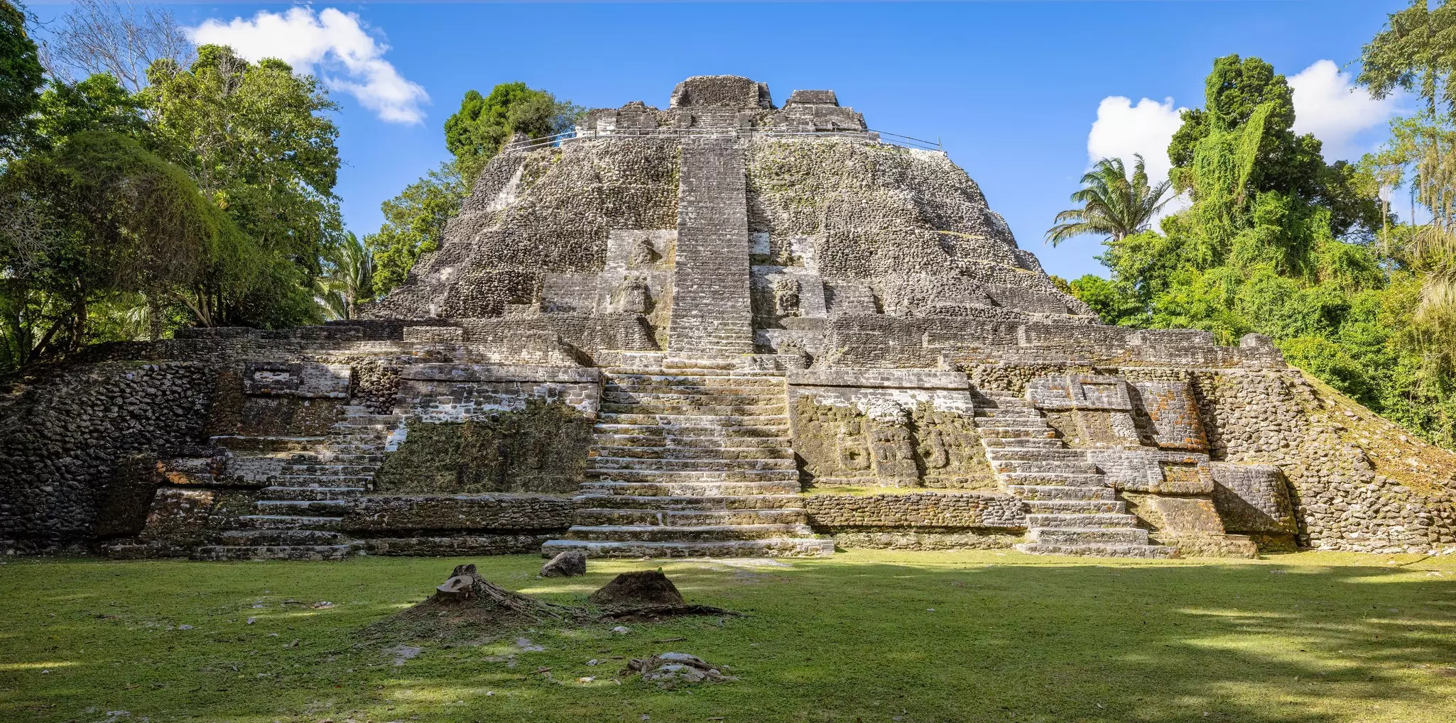 A stepped Maya pyramid.