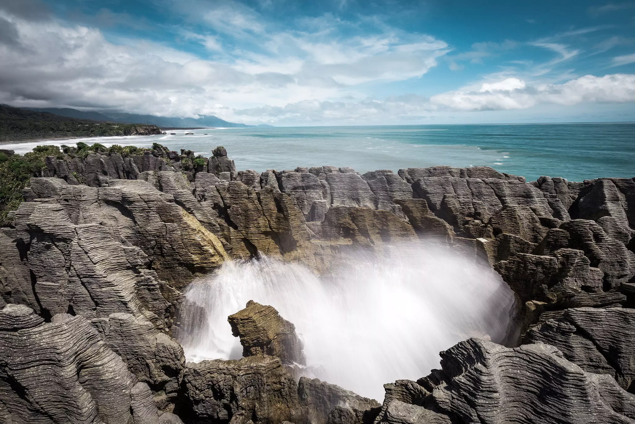 Punakaiki blowholes & Pancake rocks at Paparoa National Park -