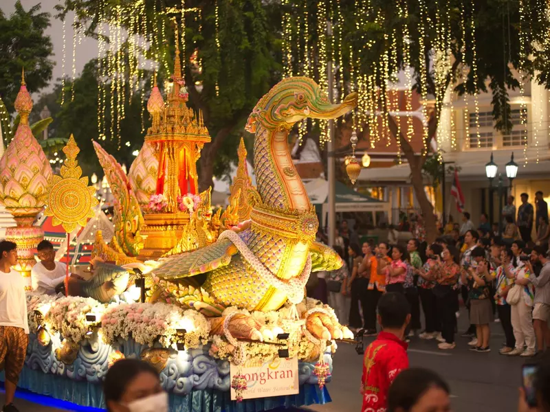 BANGKOK , THAILAND - APRIL 11 , 2024 : Traditional Buddhism parades from each region of Thailand at the Songkran Festival opening ceremony on Ratchadamnoen road., License Type: media, Download Time: 2025-04-09T17:49:53.000Z, User: rhylton_redventures, Editorial: true, purchase_order: 65050 - Digital Destinations and Articles, job: Lonely Planet, client: Songkran , other: Rhianydd Hylton