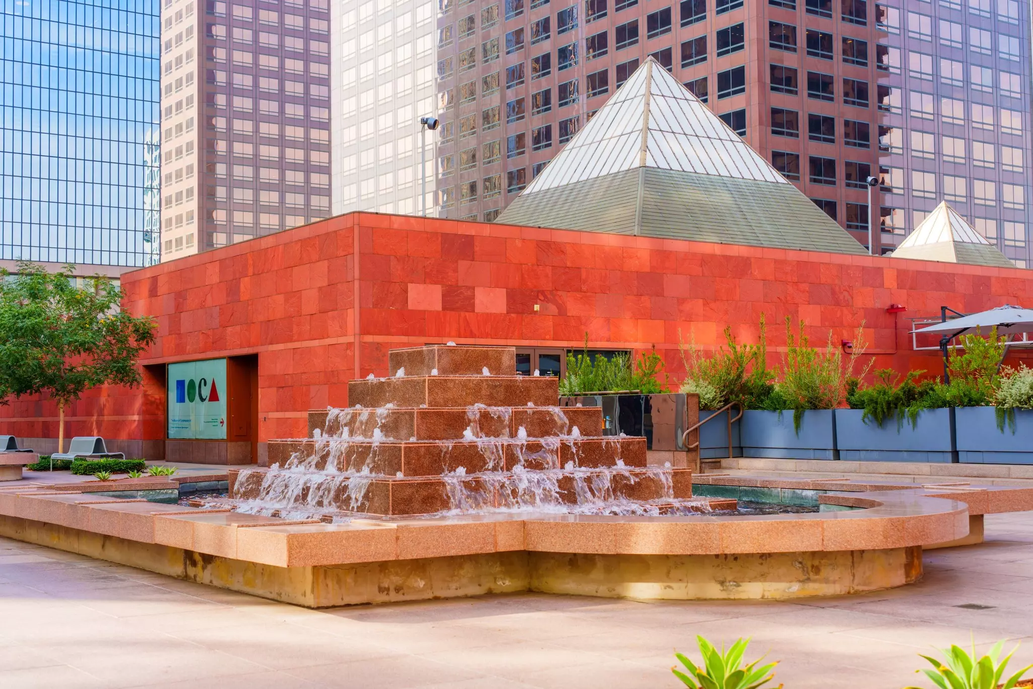 The colorful architecture of the Museum of Contemporary Art in Los Angeles, California, USA.