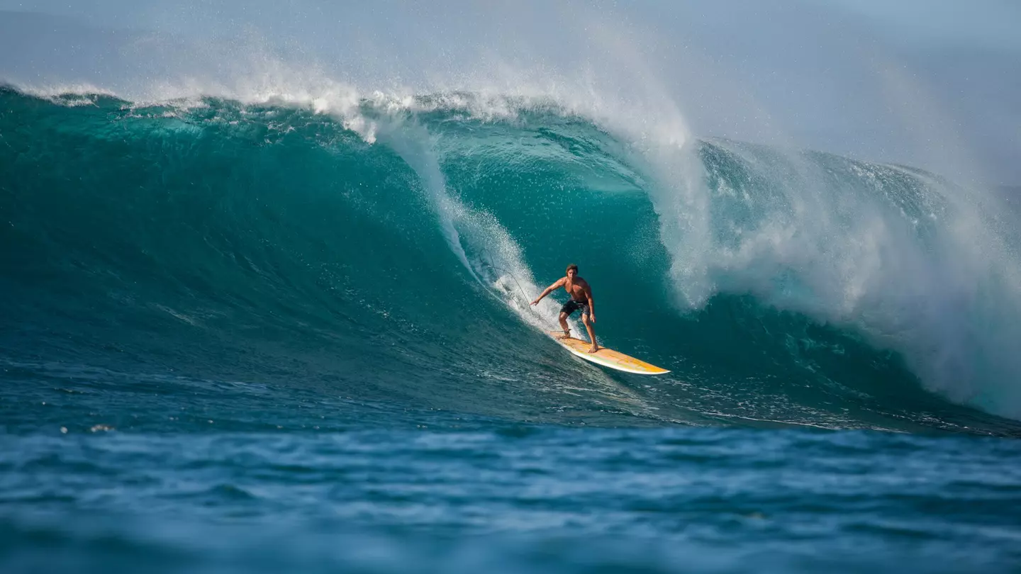 Man surfing wave, Waimea Bay, North Shore, Oahu, Hawaii, America, USA