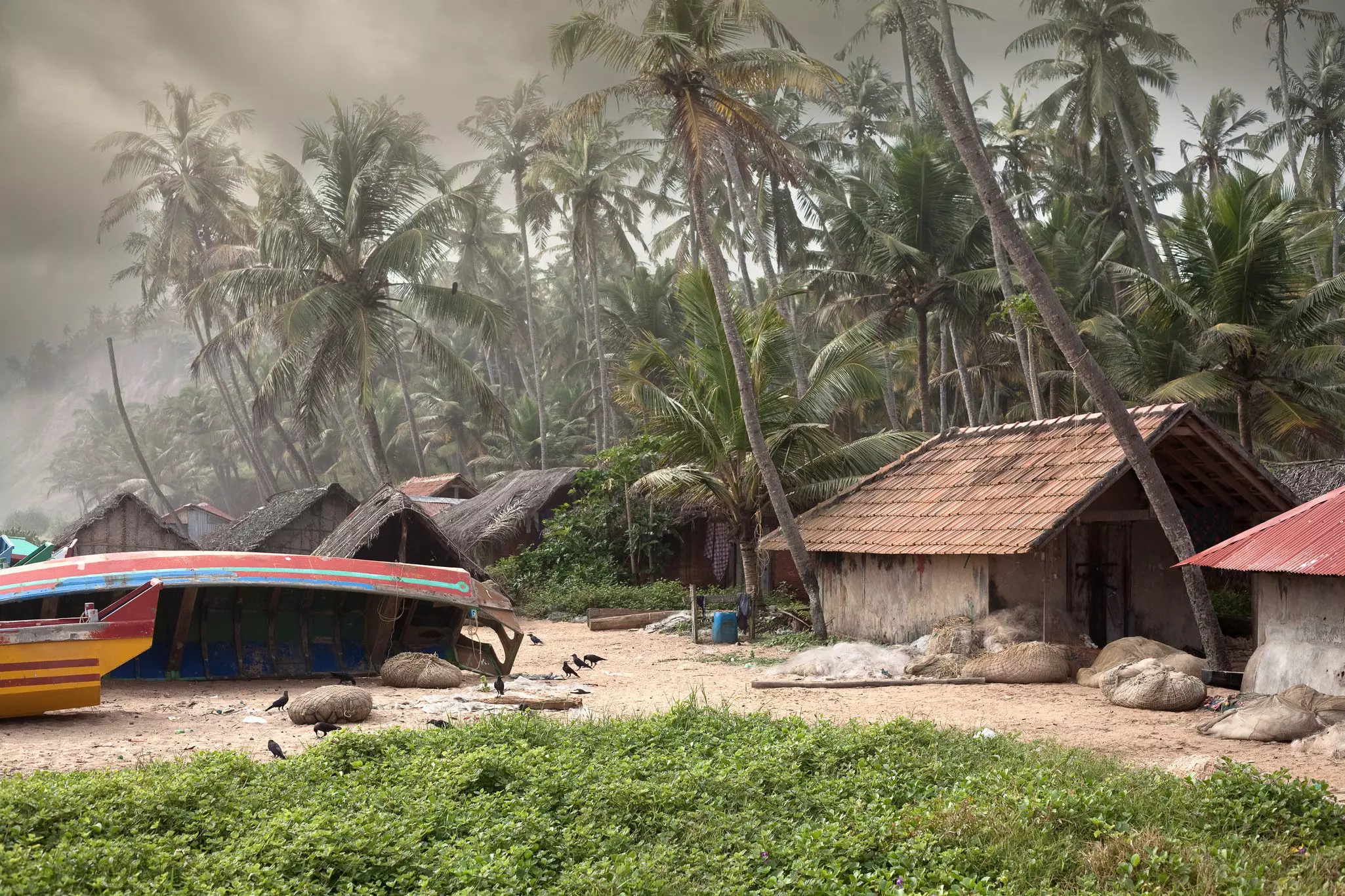 Monsoon,Fishing,Village,In,Varkala,,Kerala,,India