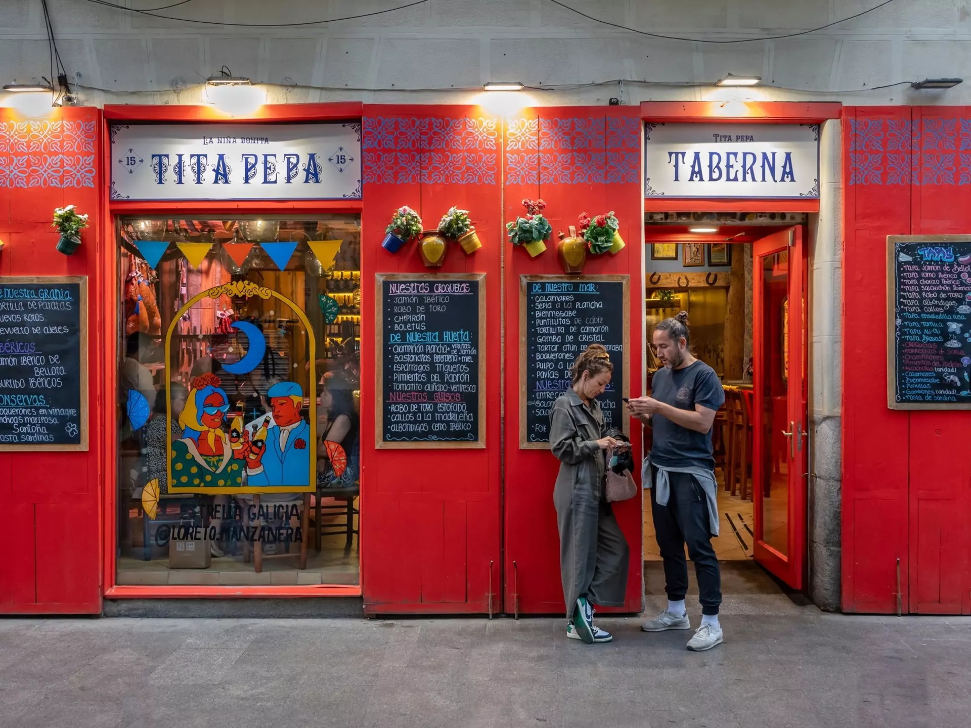 Exterior of the restaurant La Tita Pepa in La Latina district in Madrid, Spain