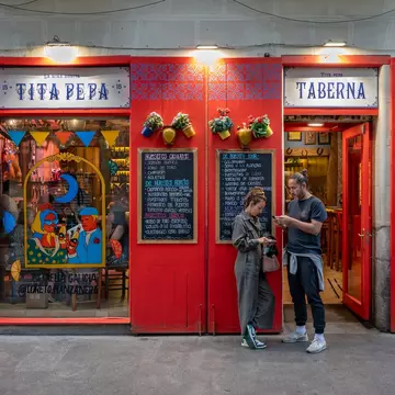 Exterior of the restaurant La Tita Pepa in La Latina district in Madrid, Spain