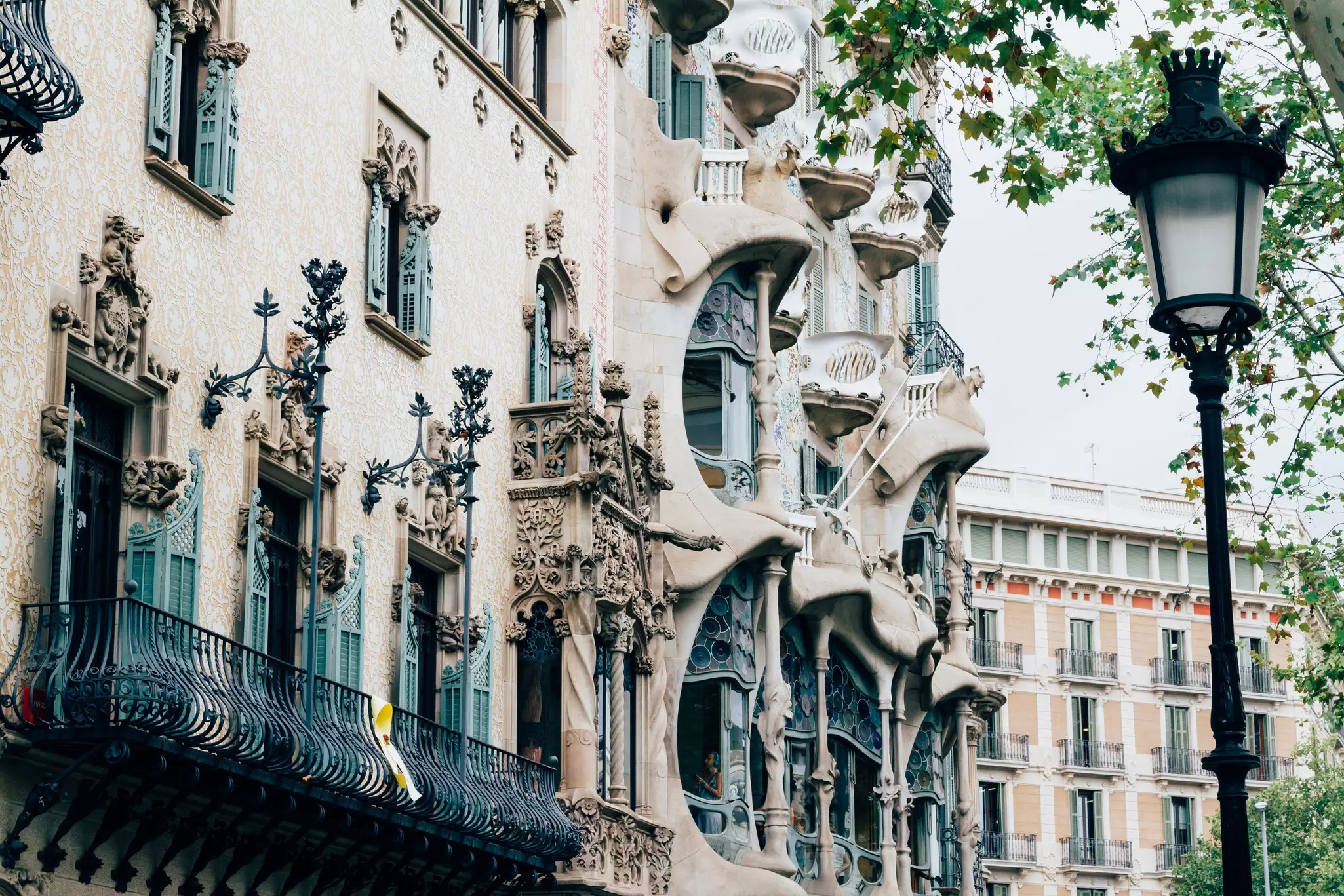 The Modernista masterpieces of Casa Amatller and Casa Batlló in Barcelona, Spain, are directly adjacent to each other.
