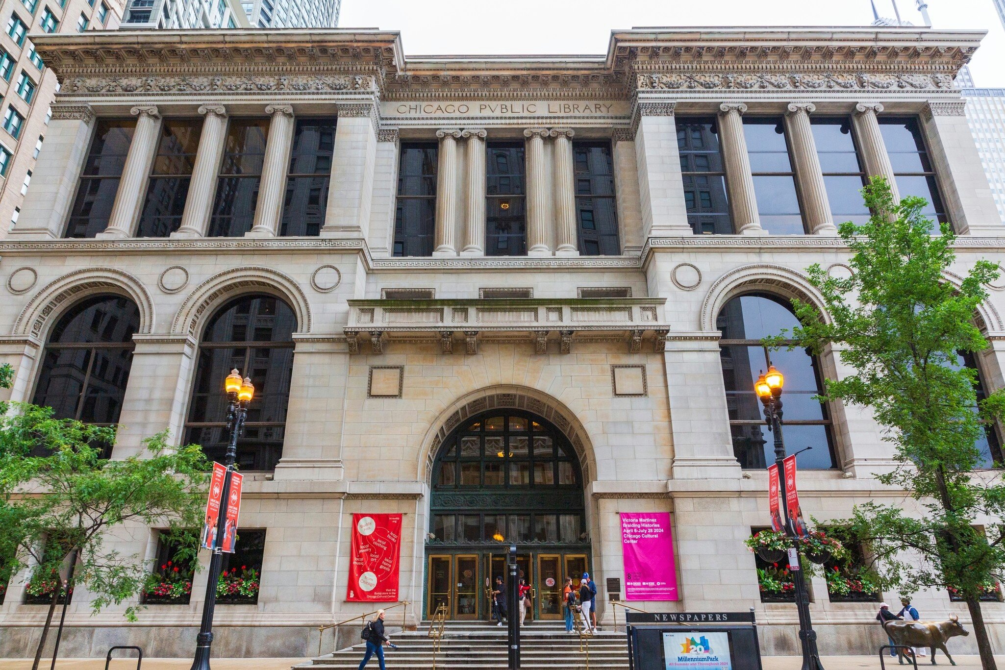 Entrance to the Chicago Cultural Center in Chicago, Illinois.