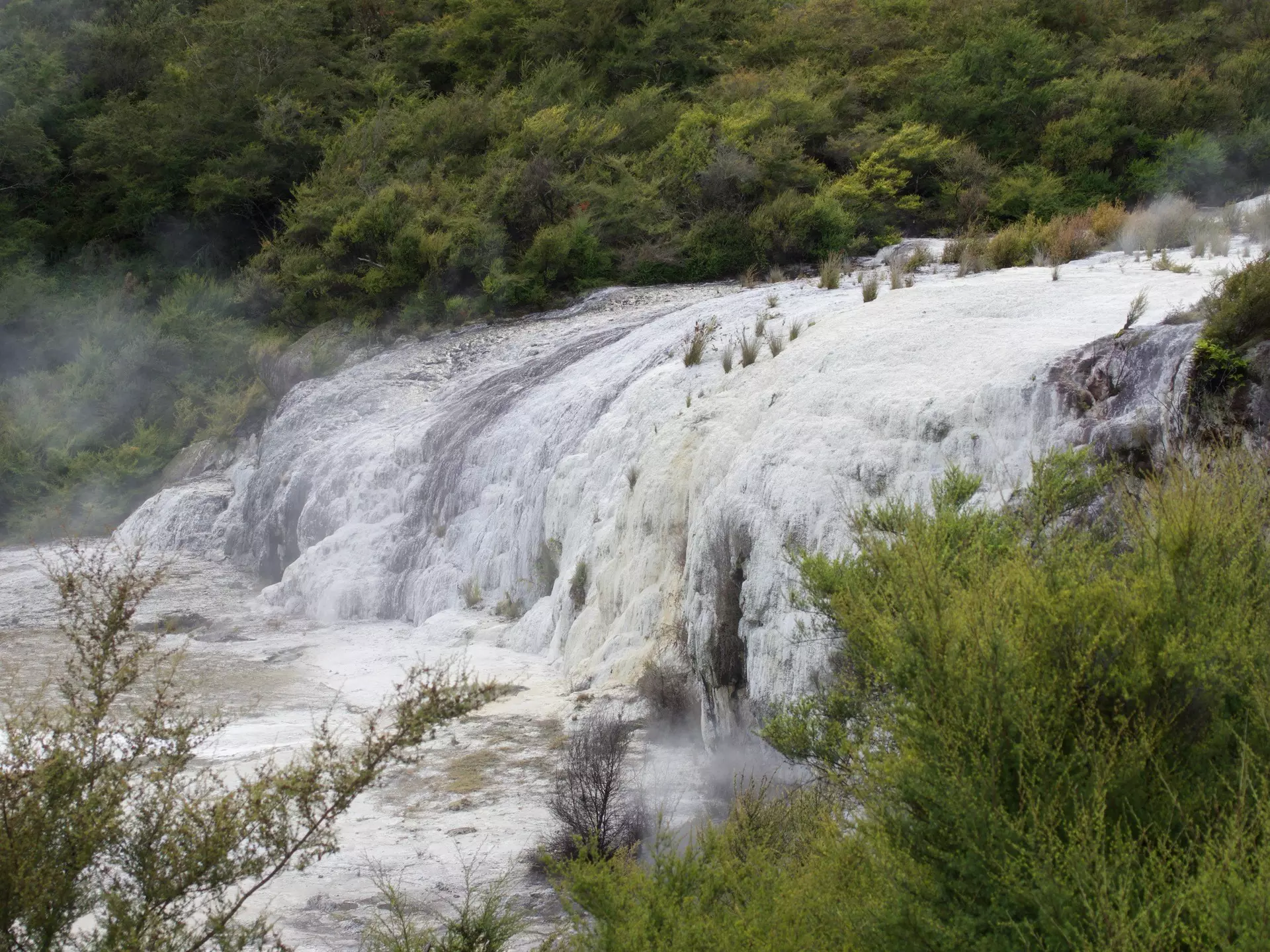 A geothermal waterfall at Orakei Korako in New Zealand (Aotearoa). 