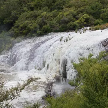 A geothermal waterfall at Orakei Korako in New Zealand (Aotearoa). 