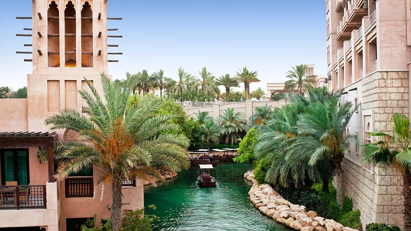 Boat on a canal through Madinat Jumeirah, Dubai