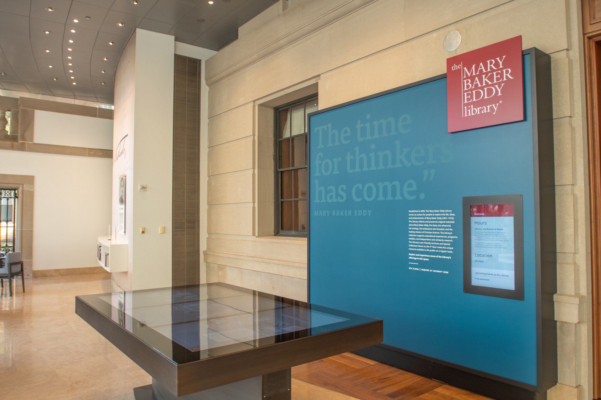 View of the Mary Baker Eddy Library in Boston, Massachusetts.