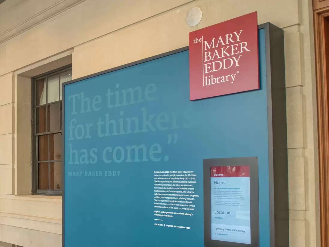 View of the Mary Baker Eddy Library in Boston, Massachusetts.