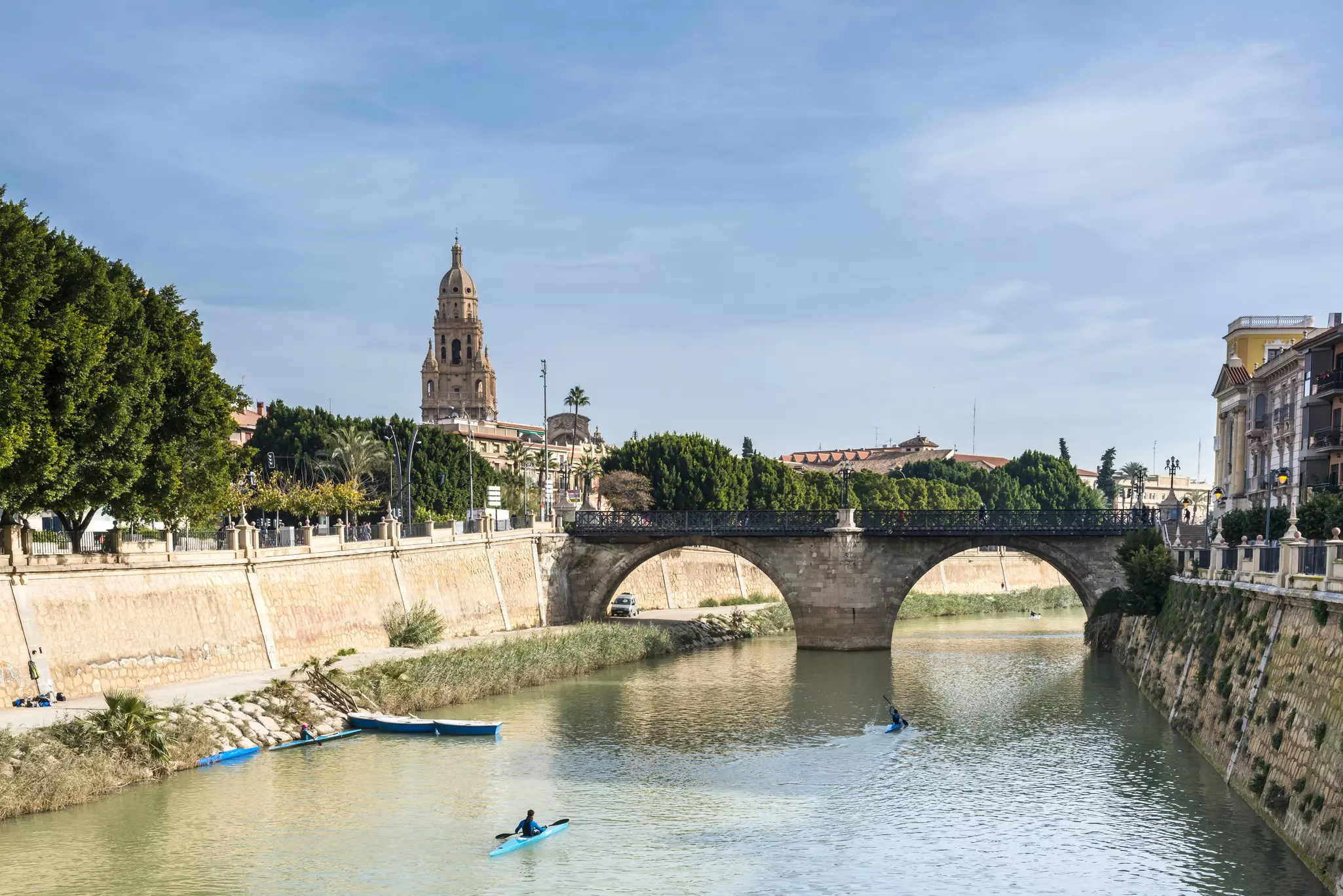 View of the Puente de los Peligros crossing the Segura River in the city of Murcia, Spain