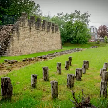 Wallsend, Tyne and Wear  England - May 22 2021: Partly rebuilt section of Hadrians Wall at Wallsend Segedunum Roman Fort., License Type: media, Download Time: 2025-01-13T01:01:33.000Z, User: claramonitto, Editorial: true, purchase_order: 56530 - Guidebooks, job: Global Publishing-WIP, client: Great Britain 16 , other: Clara Monitto
