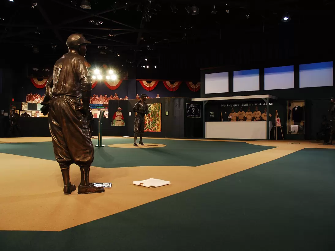 1488699024
Kansas City, MO, USA November 3 Bronze sculptures stand in their positions, honoring the baseball greats of the pre-Jackie Robinson days at the Negro Leagues Museum in Kansas City, Missouri