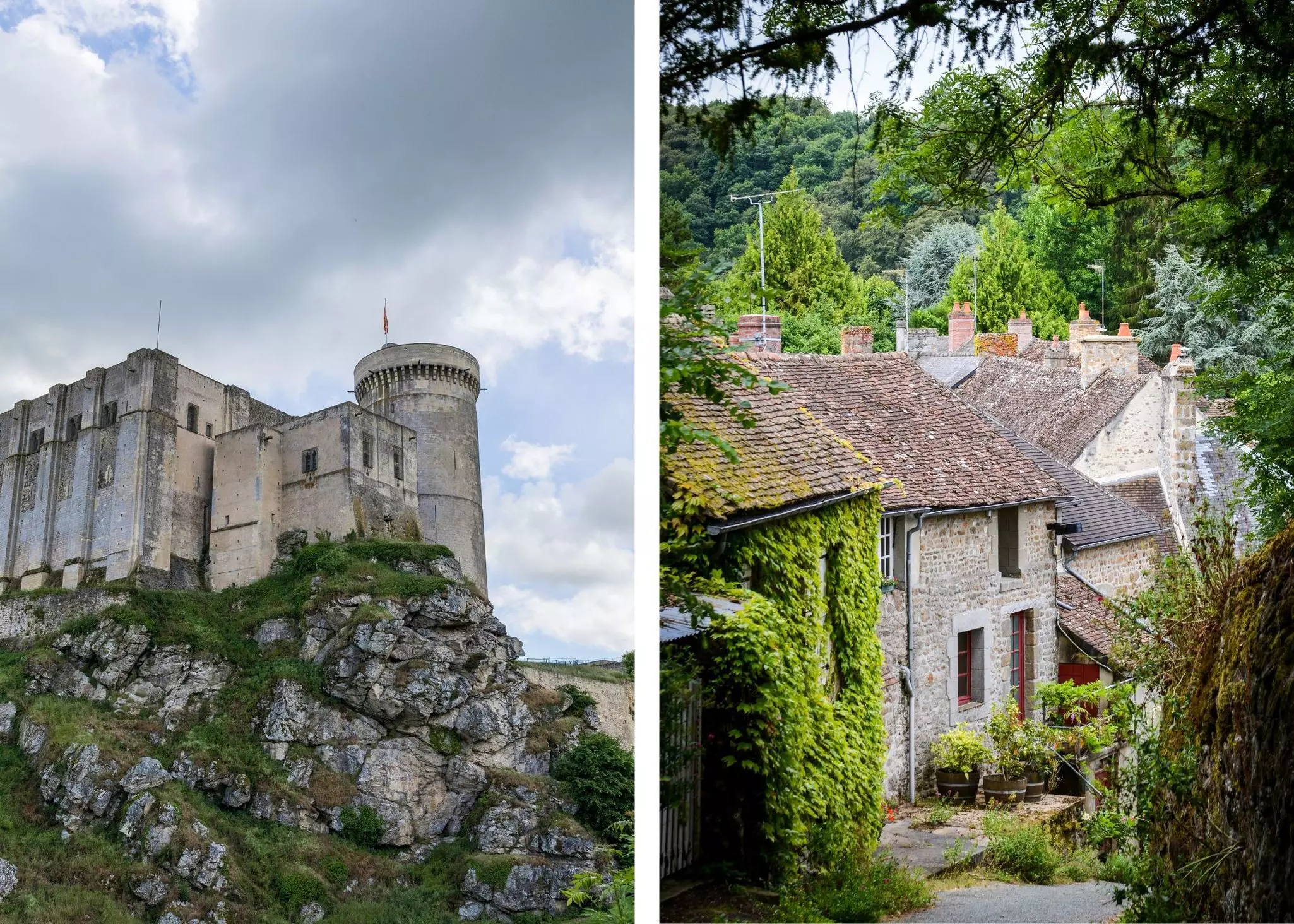 France EV road trips diptych: Caen to Tours 1 - 1
Diptych for Best EV road trips in France

Left: Château de Falaise. ldgfr photos/Shutterstock. Right: The village of Saint-Céneri-le-Gérei. Charles.p_Photographe/Shutterstock