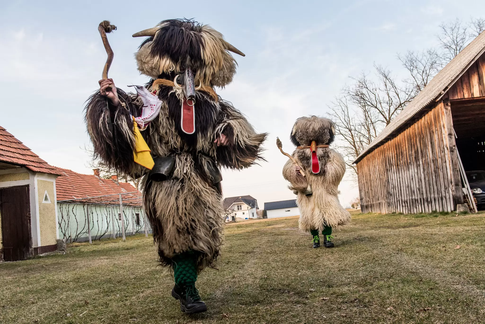 "Kurent" characters in Lancova Vas, Slovenia, in 2019. Jason Gardner