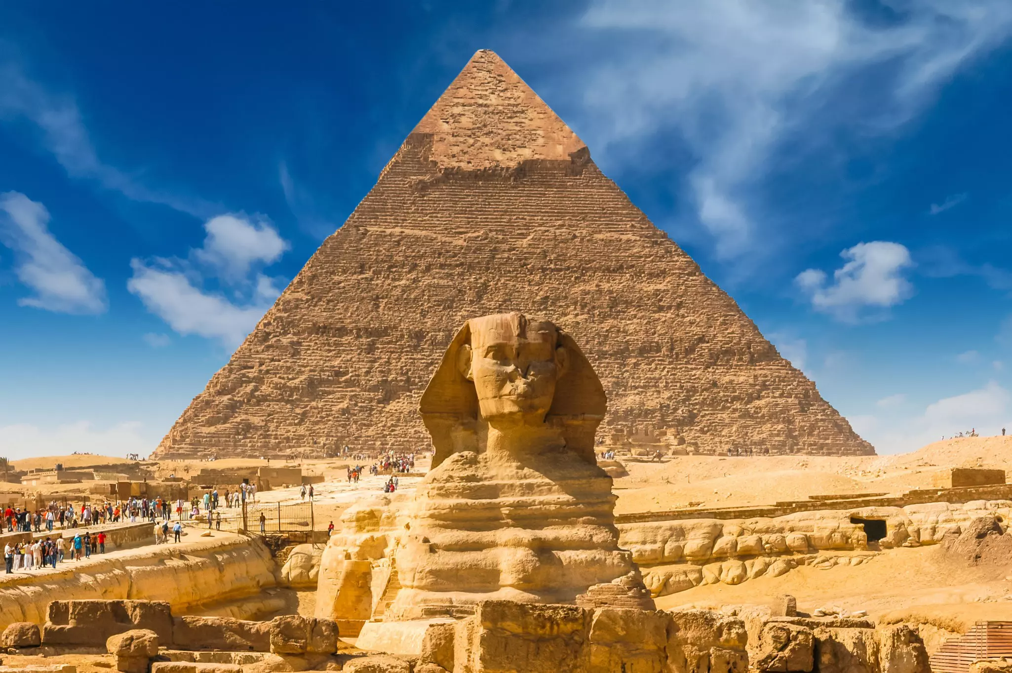 Great Sphinx of Giza with the Great Pyramid of Giza