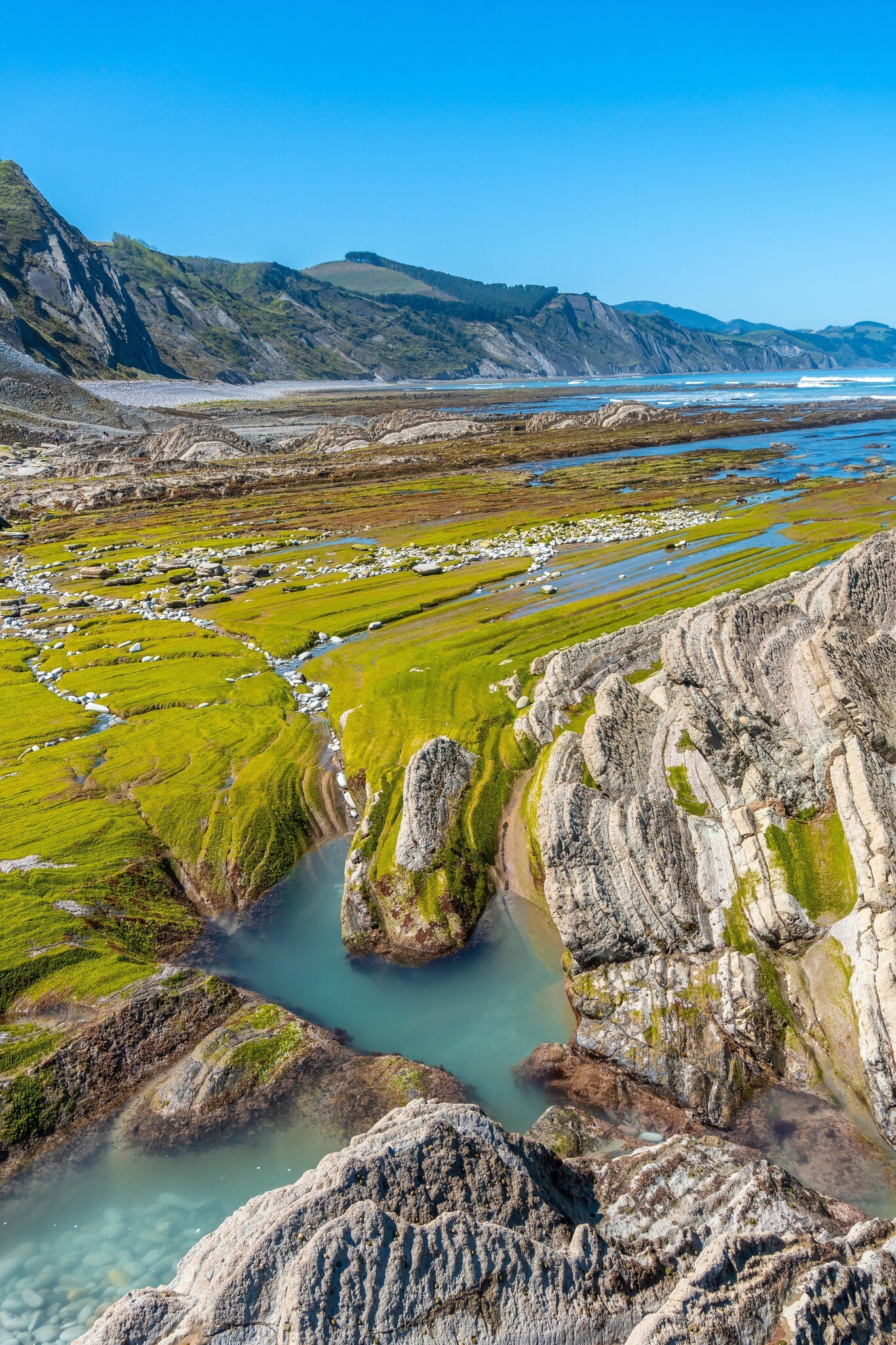 View of flysch formations in the Basque Coast Geopark in Zumaia, Spain.