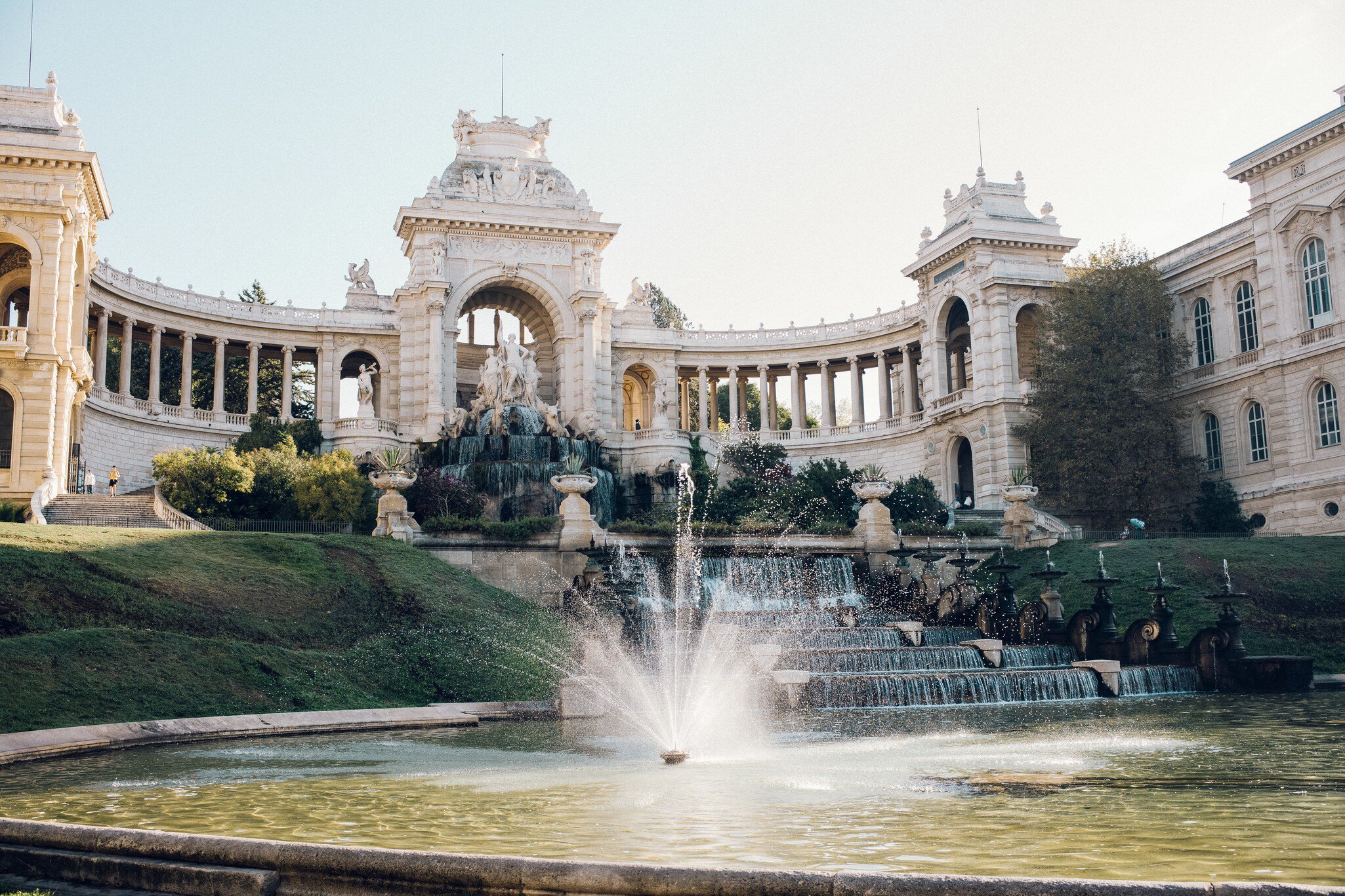 Facade of Musée des Beaux Arts and fountain in Palais Longchamp, Marseille, France.