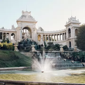 Facade of Musée des Beaux Arts and fountain in Palais Longchamp, Marseille, France.
