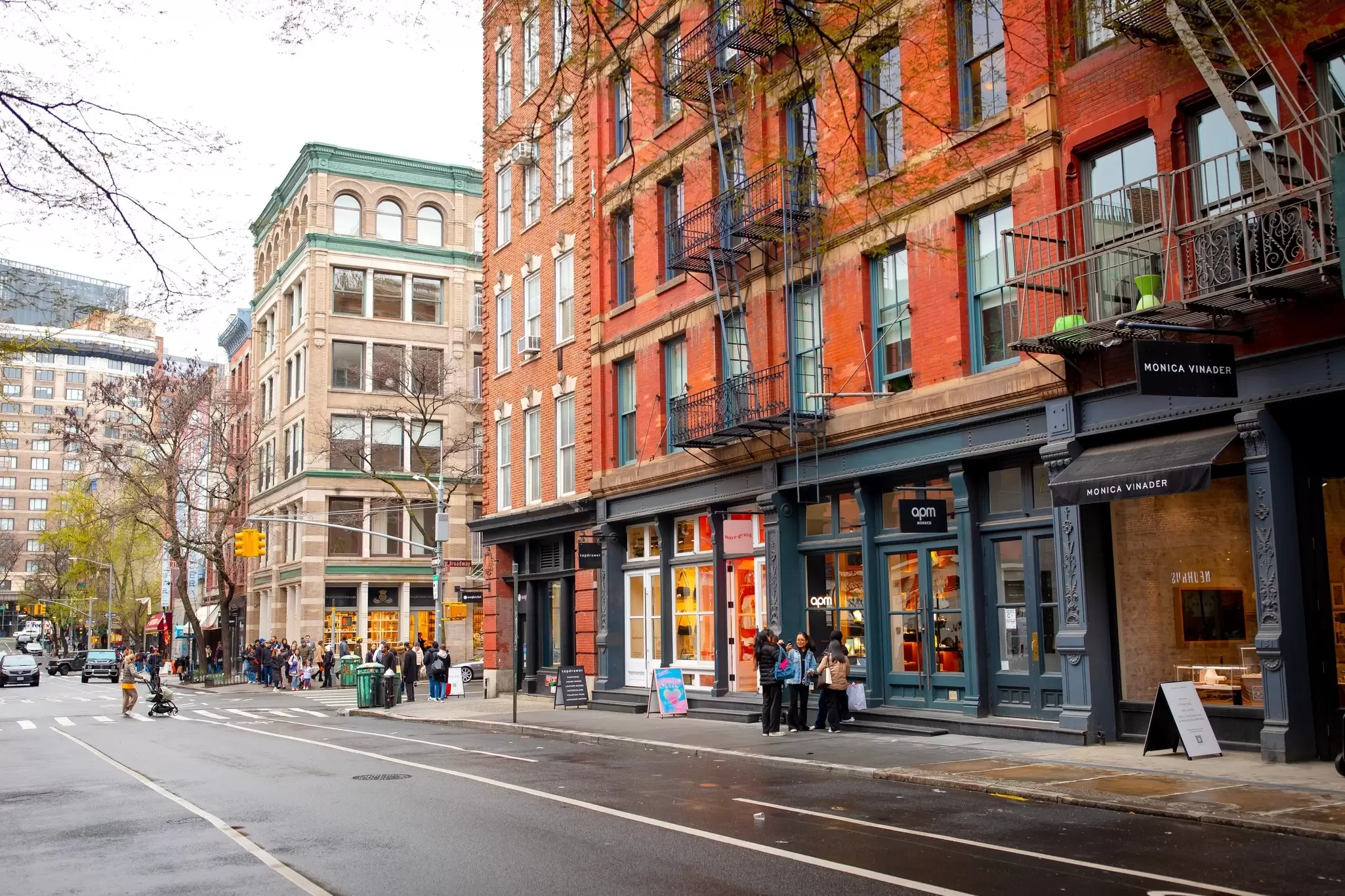 Stores lining a street in Soho, NYC. 