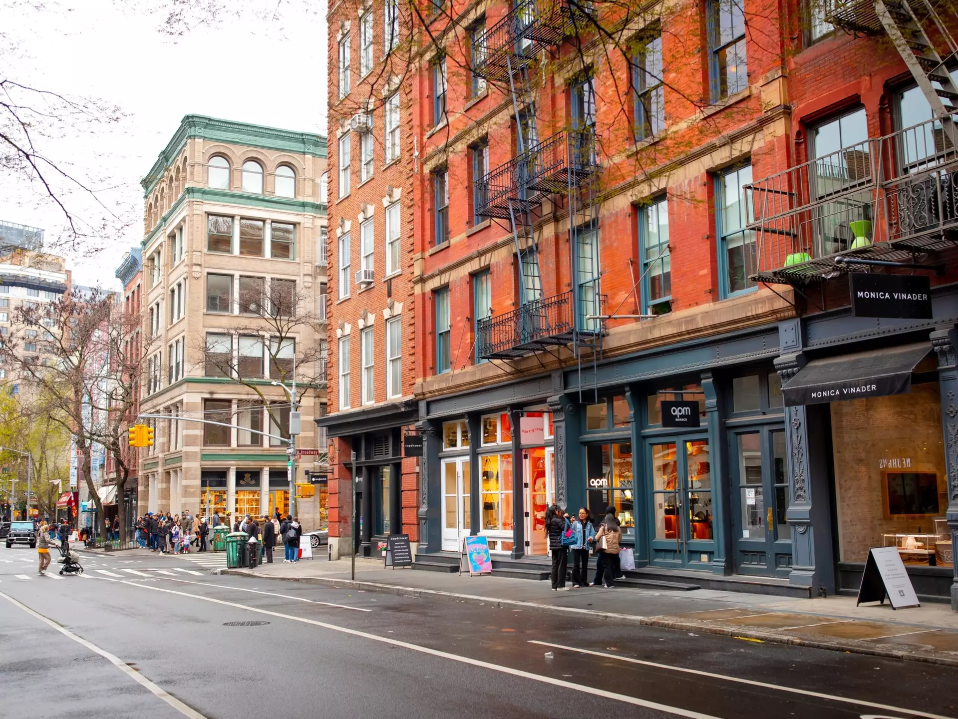 Stores lining a street in Soho, NYC. 