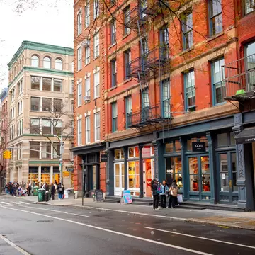 Stores lining a street in Soho, NYC. 