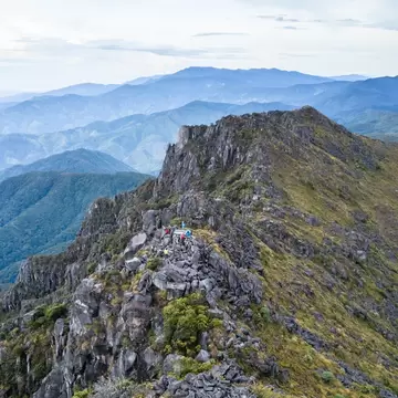 Rocky landscape at the summit of Cerro Urán on a cold morning in Chirripo National Park, Costa Rica.