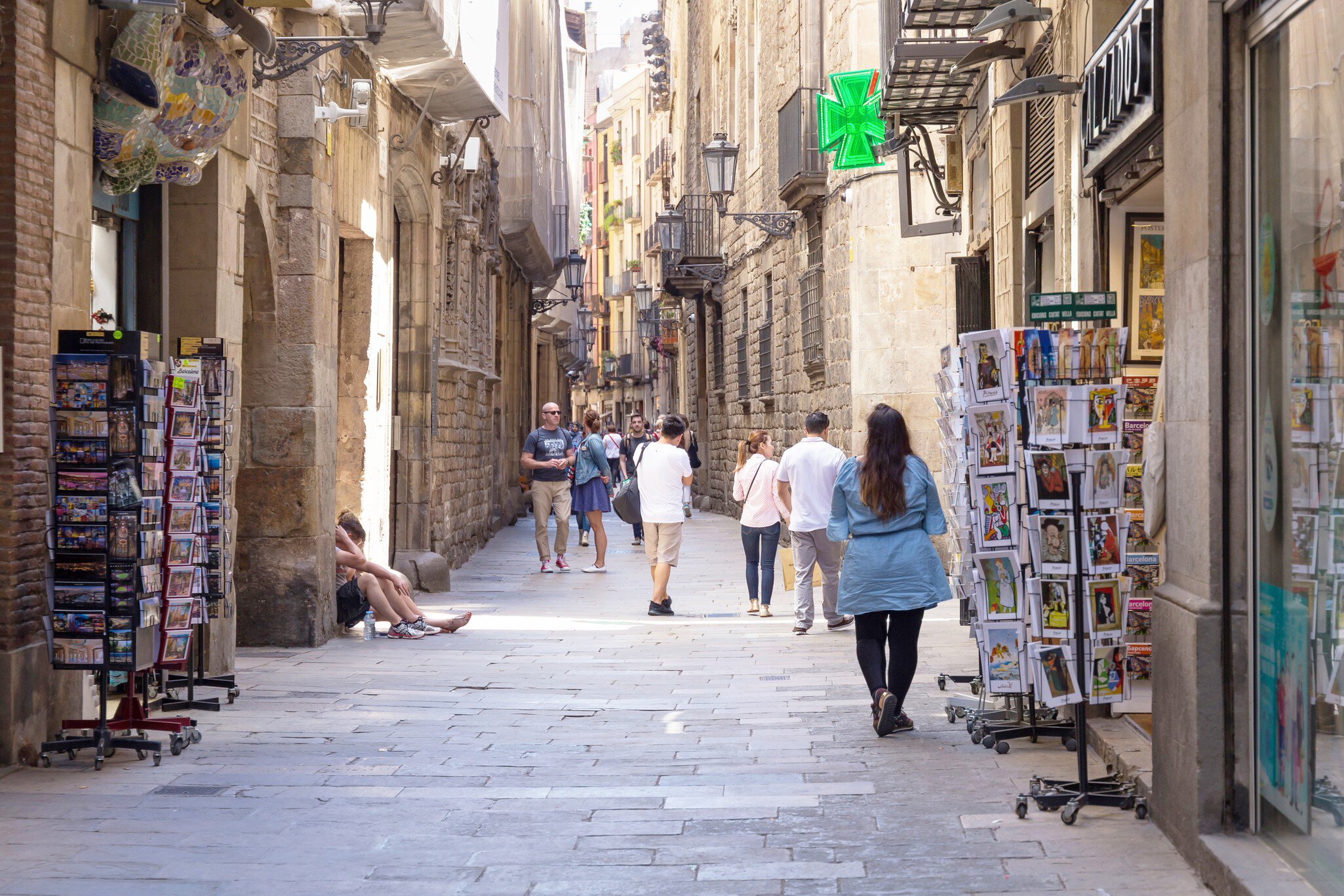 People walking on the Carrer de Montcada in Barcelona, Spain.