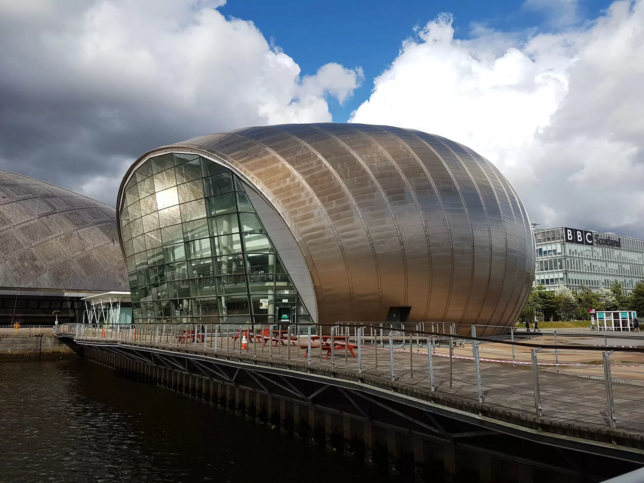 Exterior of the Glasgow Science Center and IMAX building.