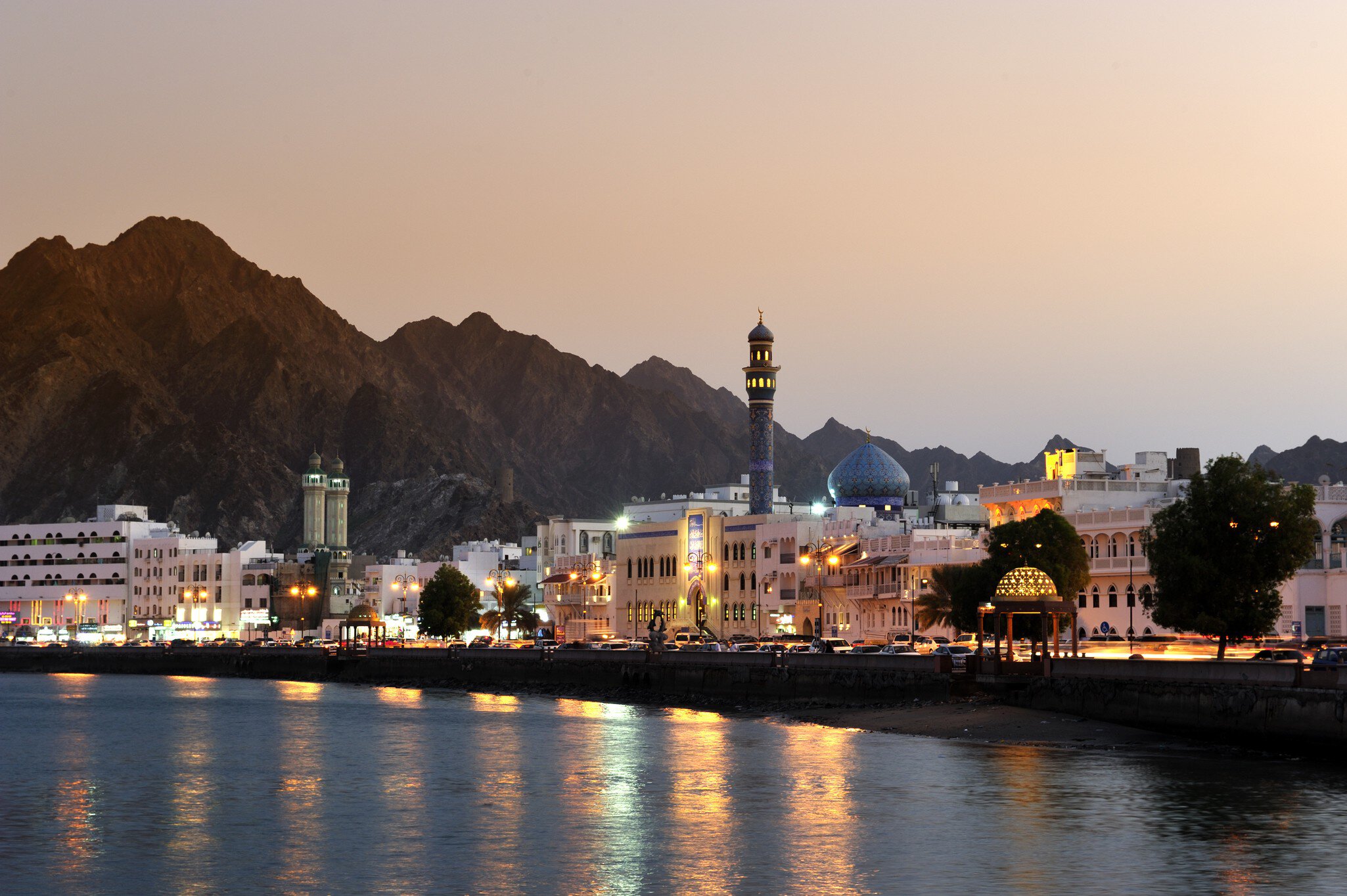 The Muttrah Corniche of Muscat at sunset. Oman