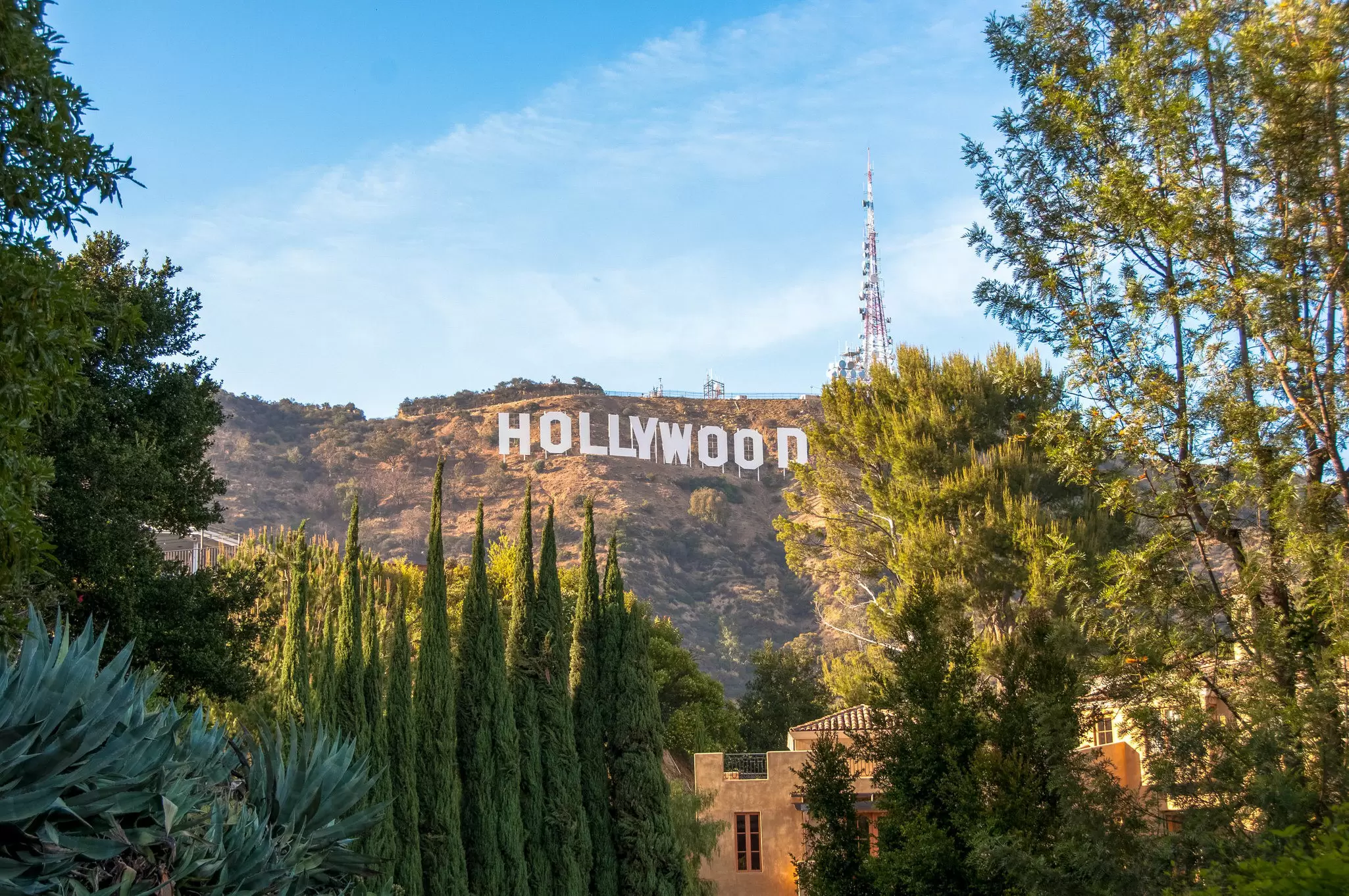 The Hollywood sign seen from a distance in Los Angeles