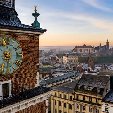 The Town Hall Tower and Wawel Royal Castle. Daniel Turbasa/Shutterstock