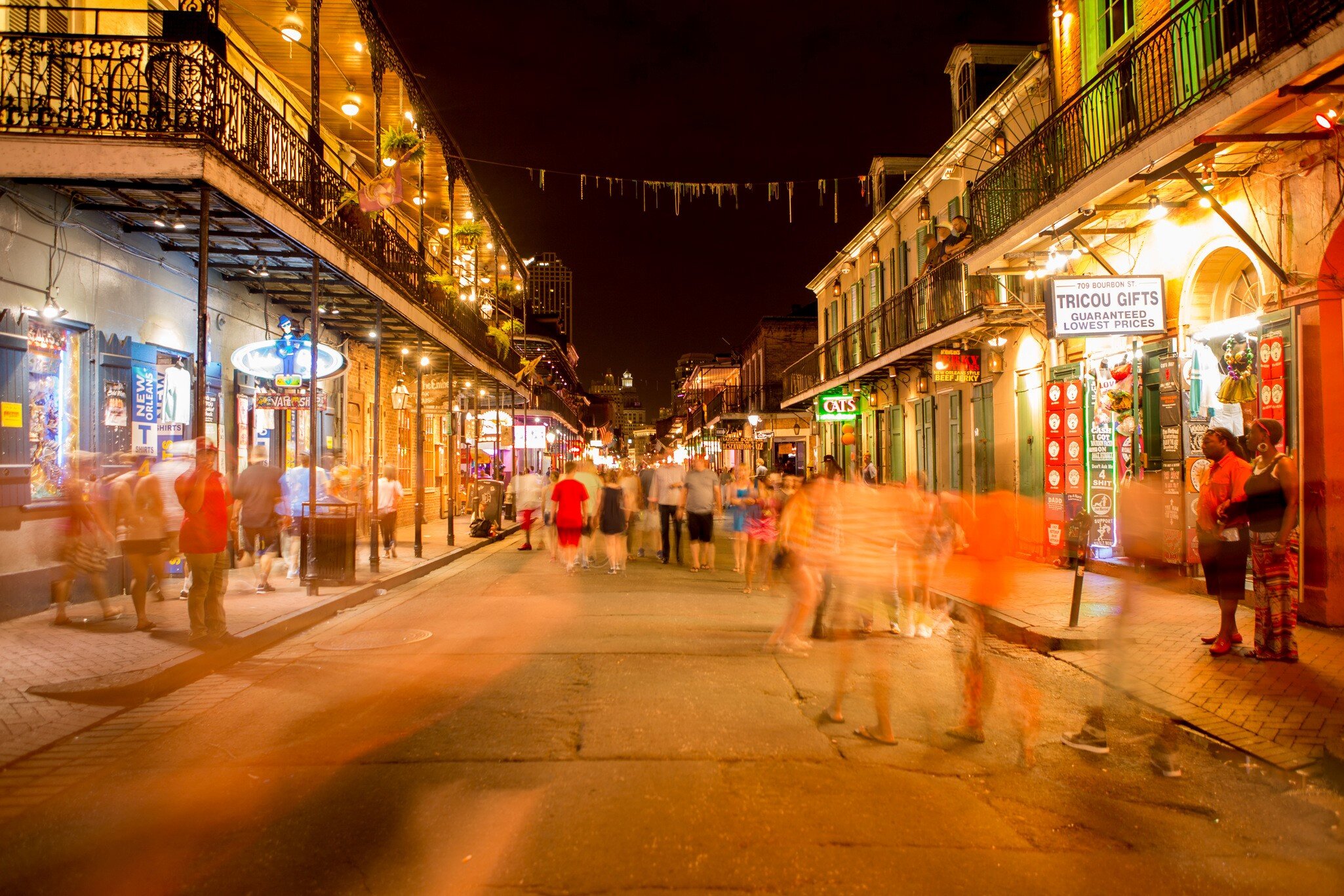 Bourbon Street in the New Orleans French Quarter.