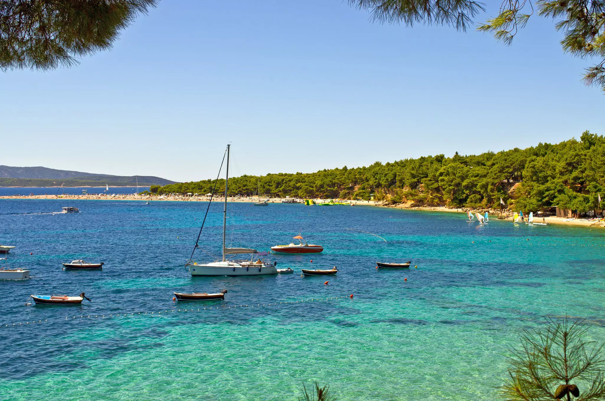 Yachts at Zlatni Rat beach, Brac island, Croatia