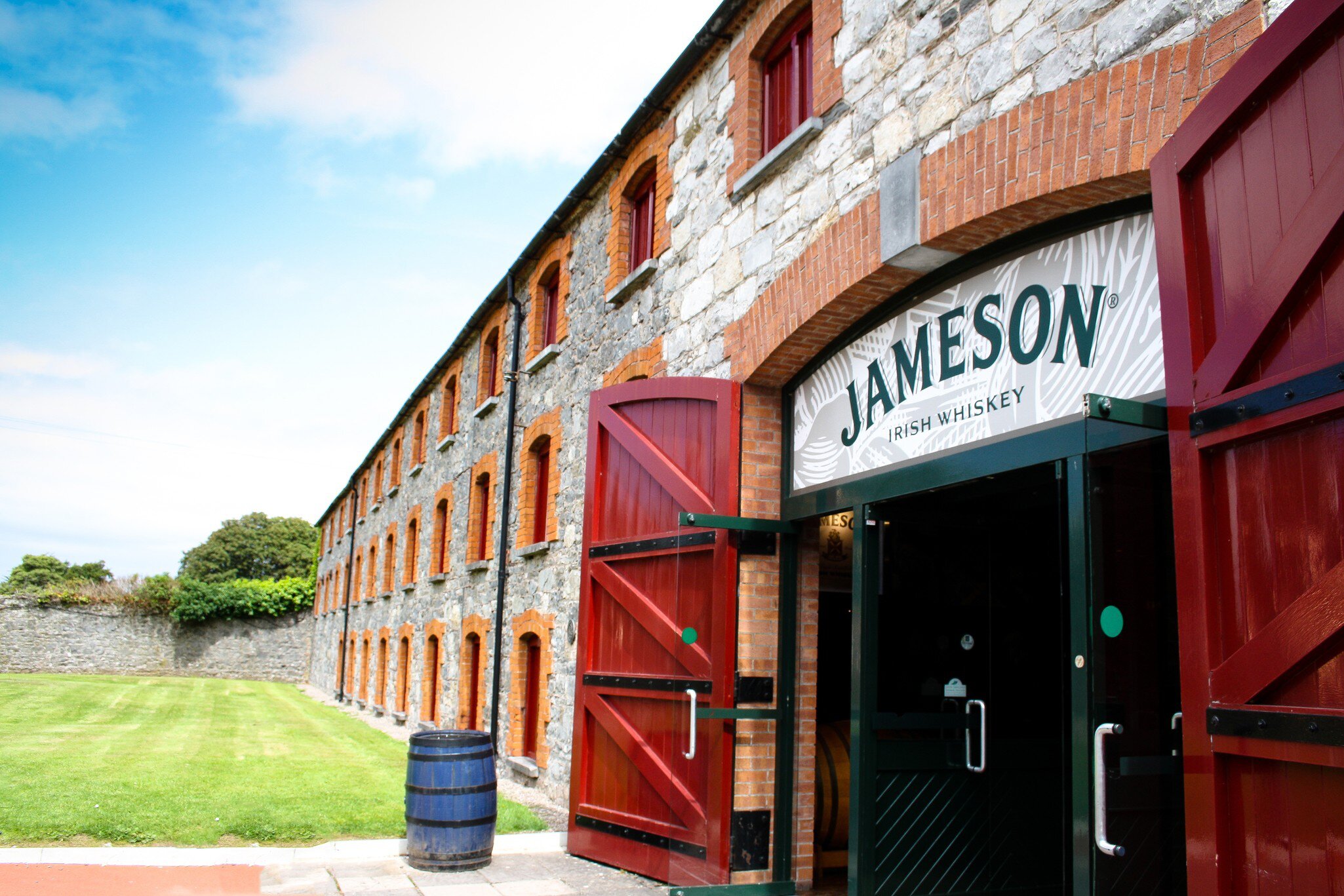 Exterior logo of Jameson Experience, an Irish whiskey museum and visitor center located in the Old Midleton Distillery in Midleton. Co Cork, Ireland.