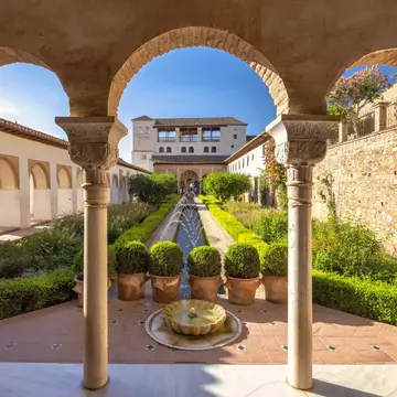 The Patio de la Acequia, courtyard of the Generalife palace at the Alhambra complex in Granada town, Andalusia, Spain. Serene courtyard garden with fountain and classical architecture., License Type: media, Download Time: 2025-12-23T20:43:03.000Z, User: rhylton_redventures, Editorial: false, purchase_order: 65050 - Digital Destinations and Articles, job: Lonely Planet , client: Journeys, other: Rhianydd Hylton