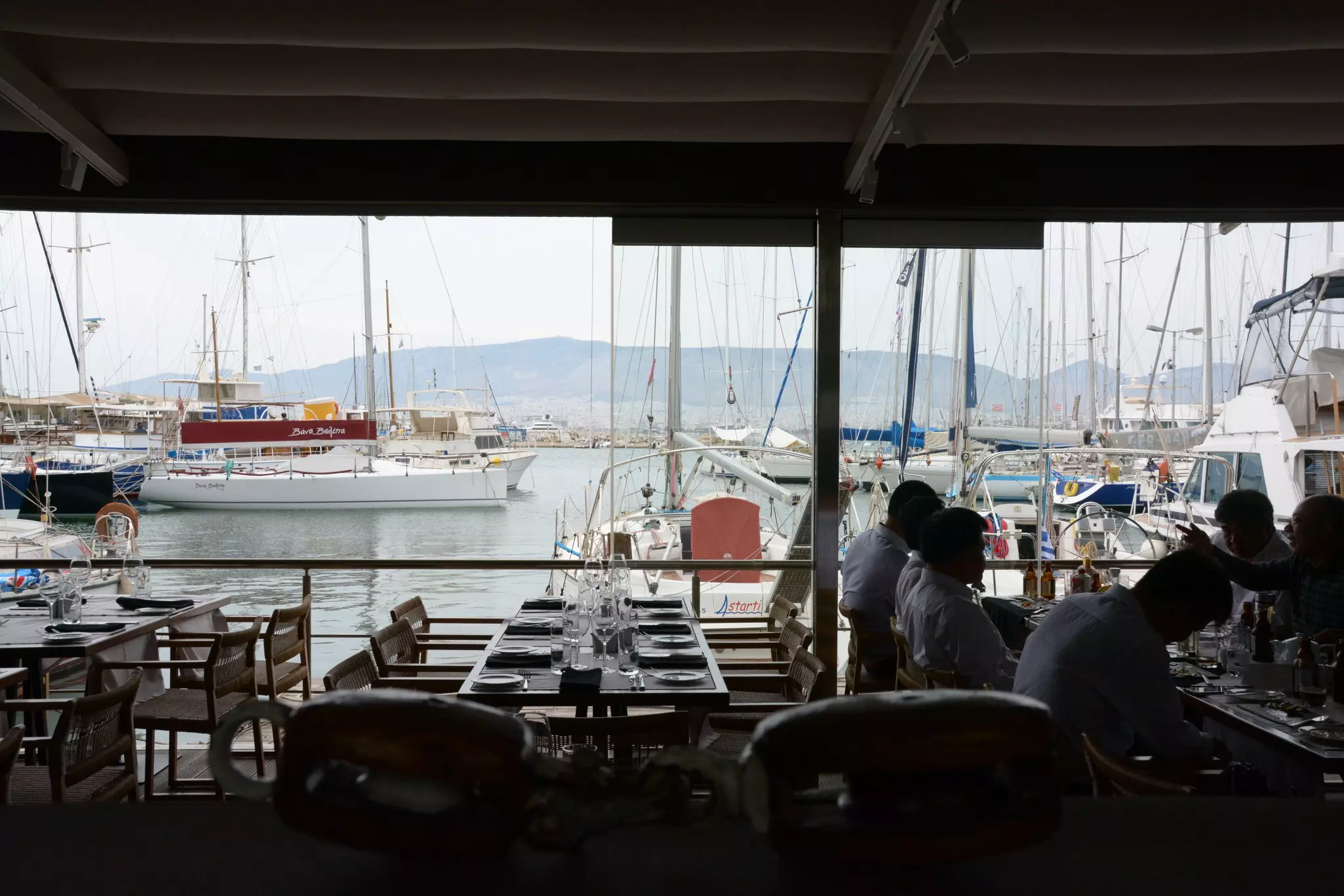 The harbour view from the Michelin-starred Varoulko restaurant in Piraeus, Athens