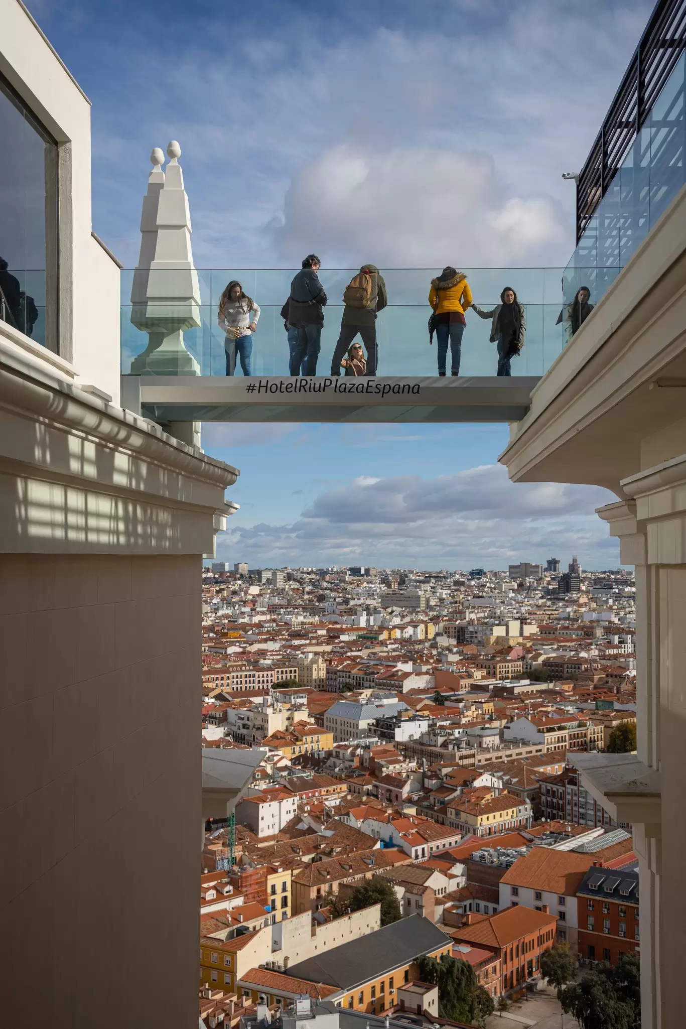 Glass bridge rooftop Bar 360° of hotel RIU Plaza España.